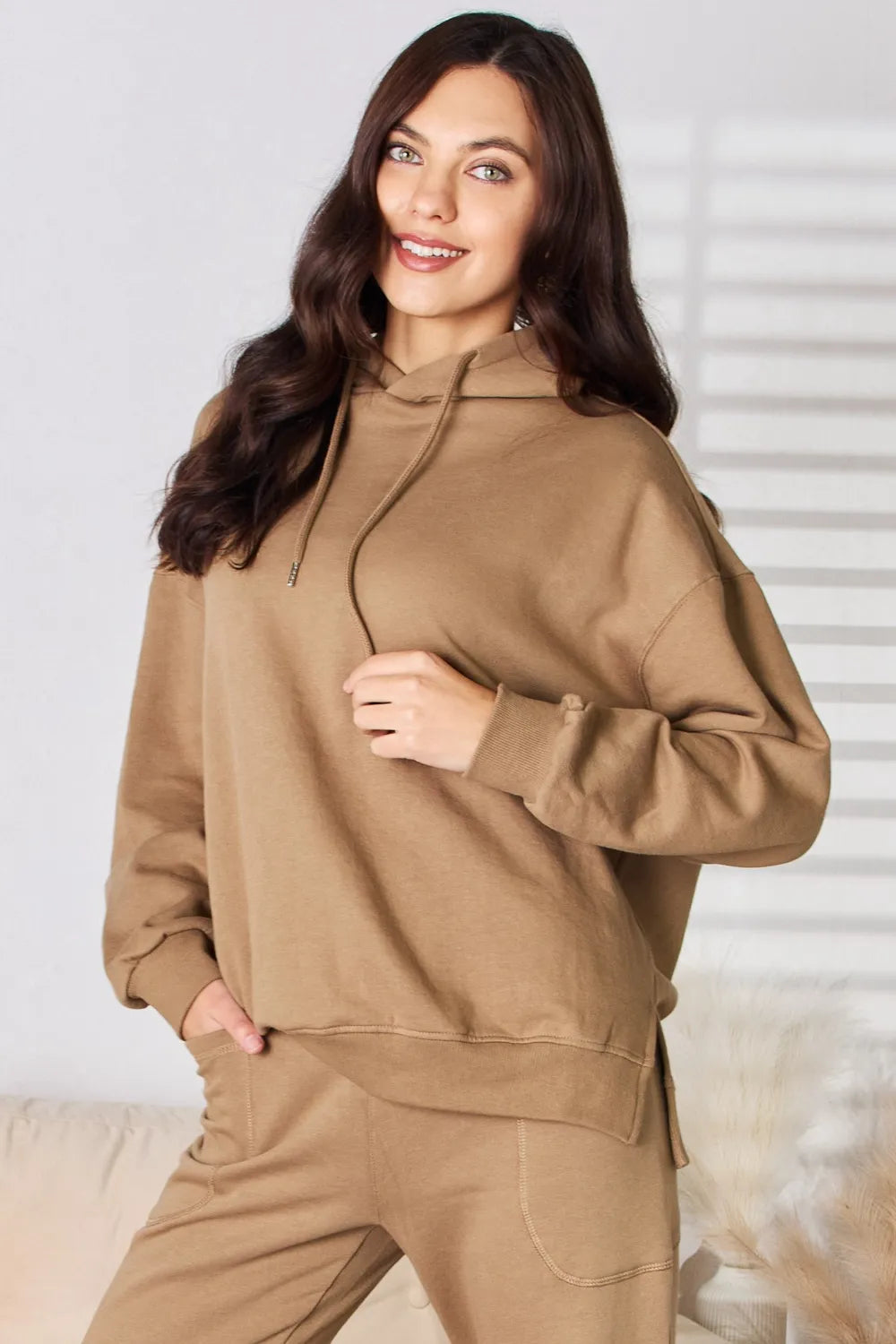 RISEN Drawstring Drop Shoulder Long Sleeve Hoodie - Lilixa.store