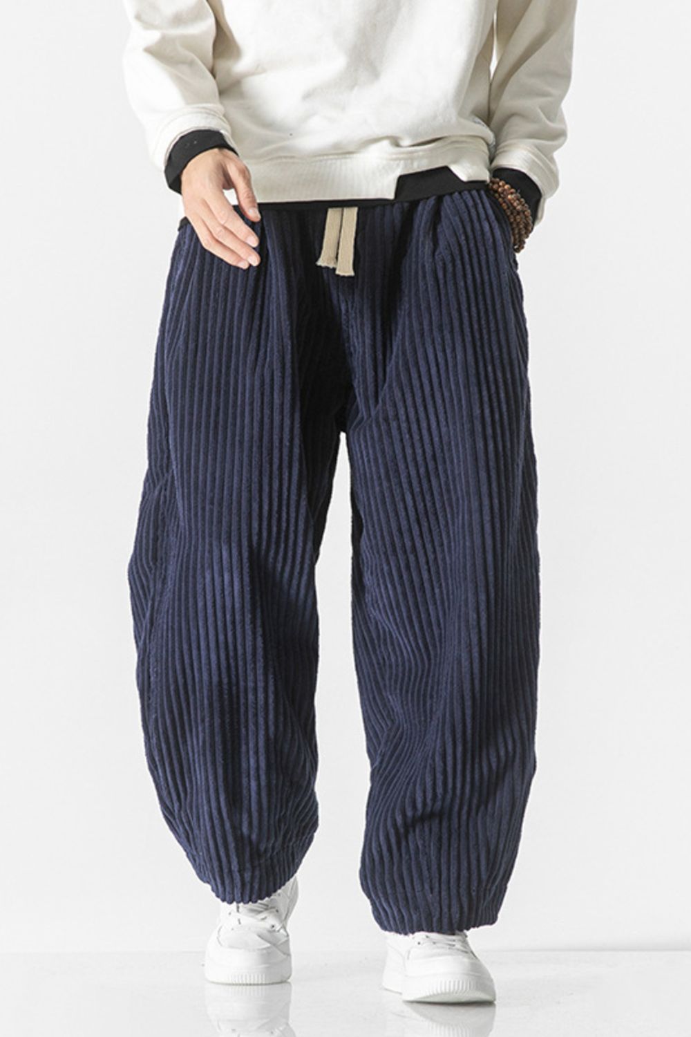 Men's Plus Size Corduroy Wide Leg Casual Pants in Navy