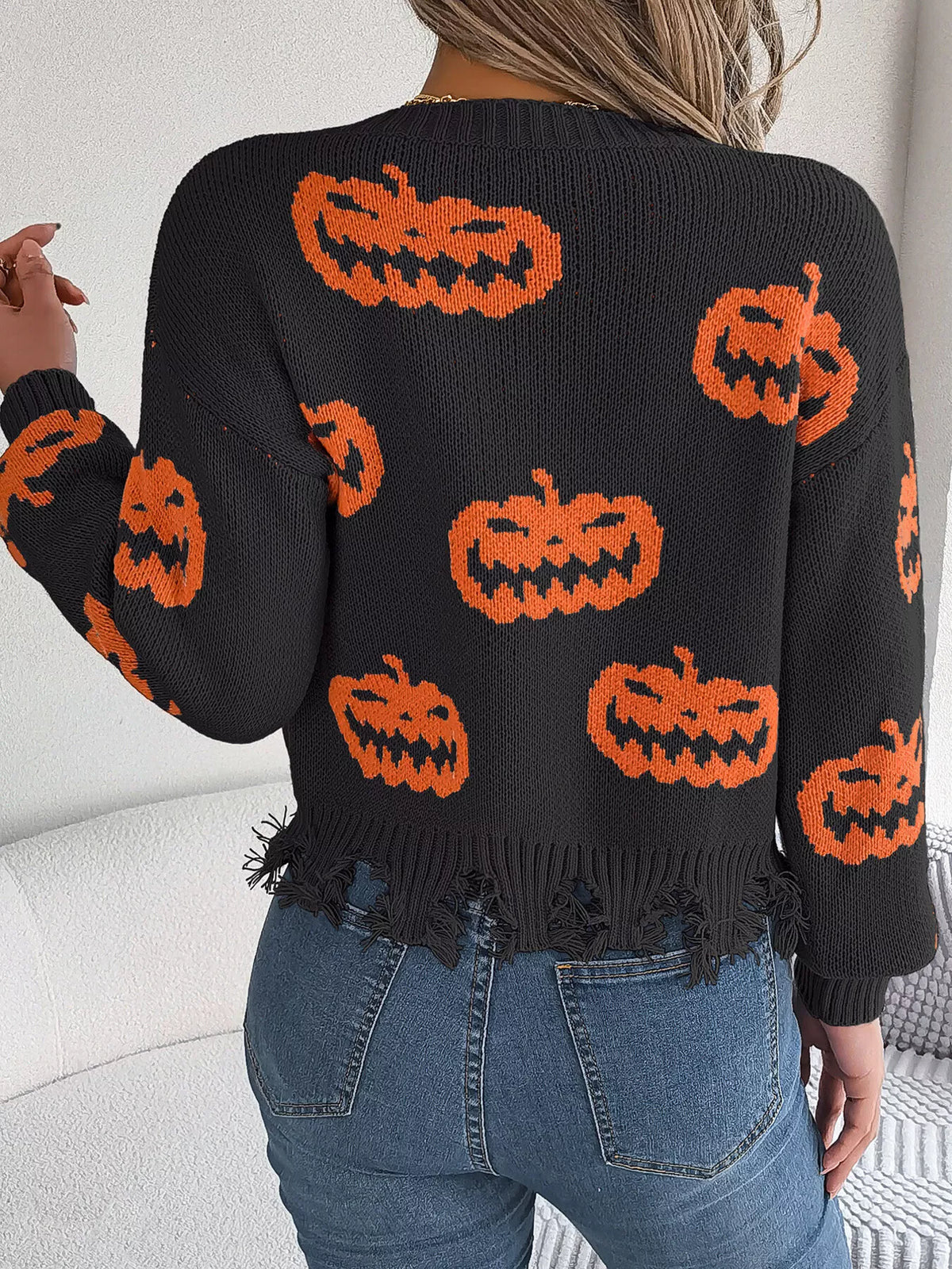 Pumpkin Distressed Hem Sweater