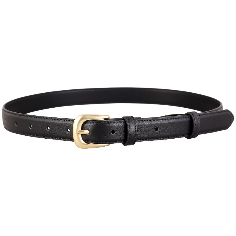 Classic Leather Belt with Golden Buckle, view 2