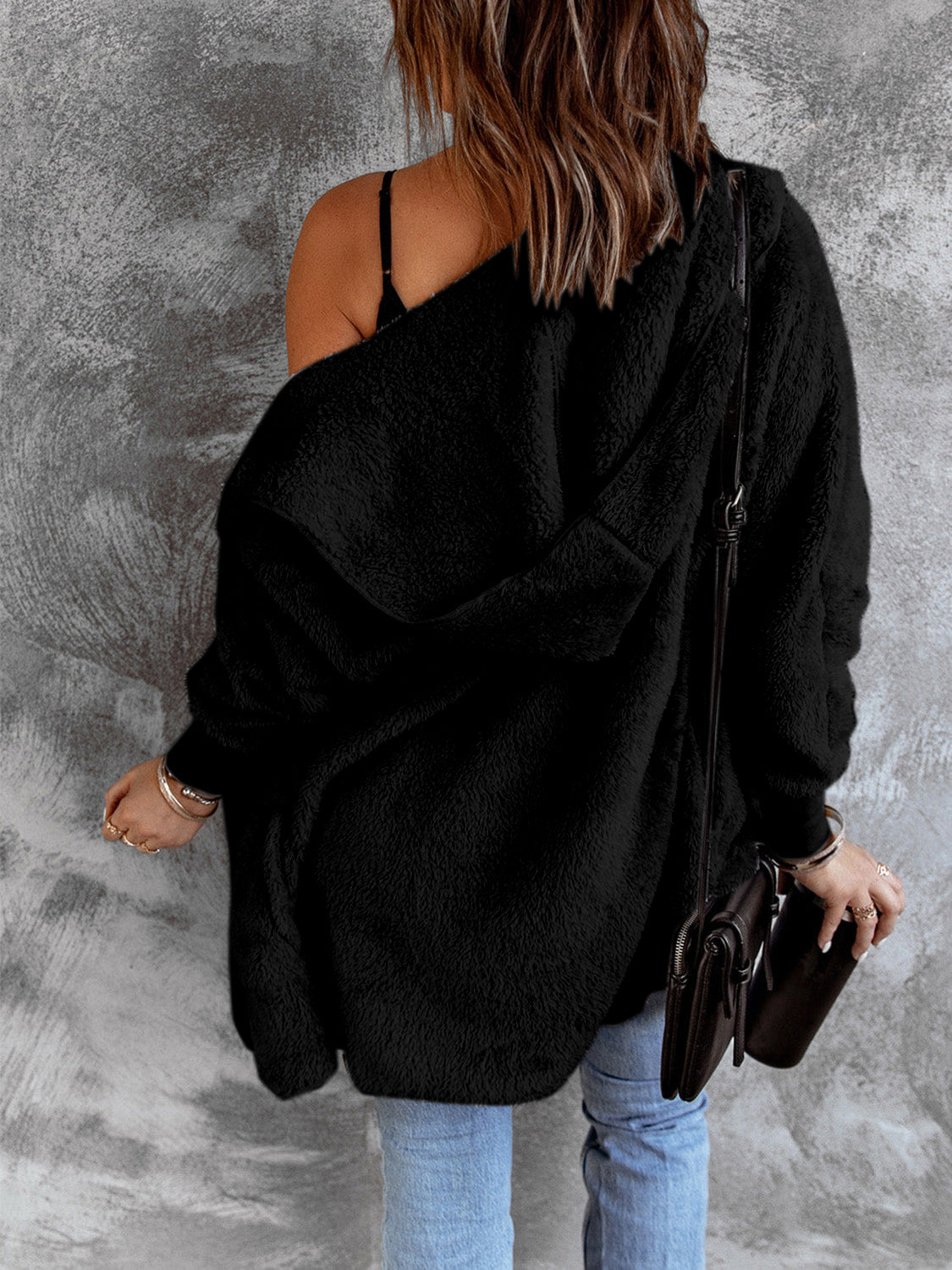 Open Front Hooded Faux Fur Outwear with Pockets - Lilixa.store