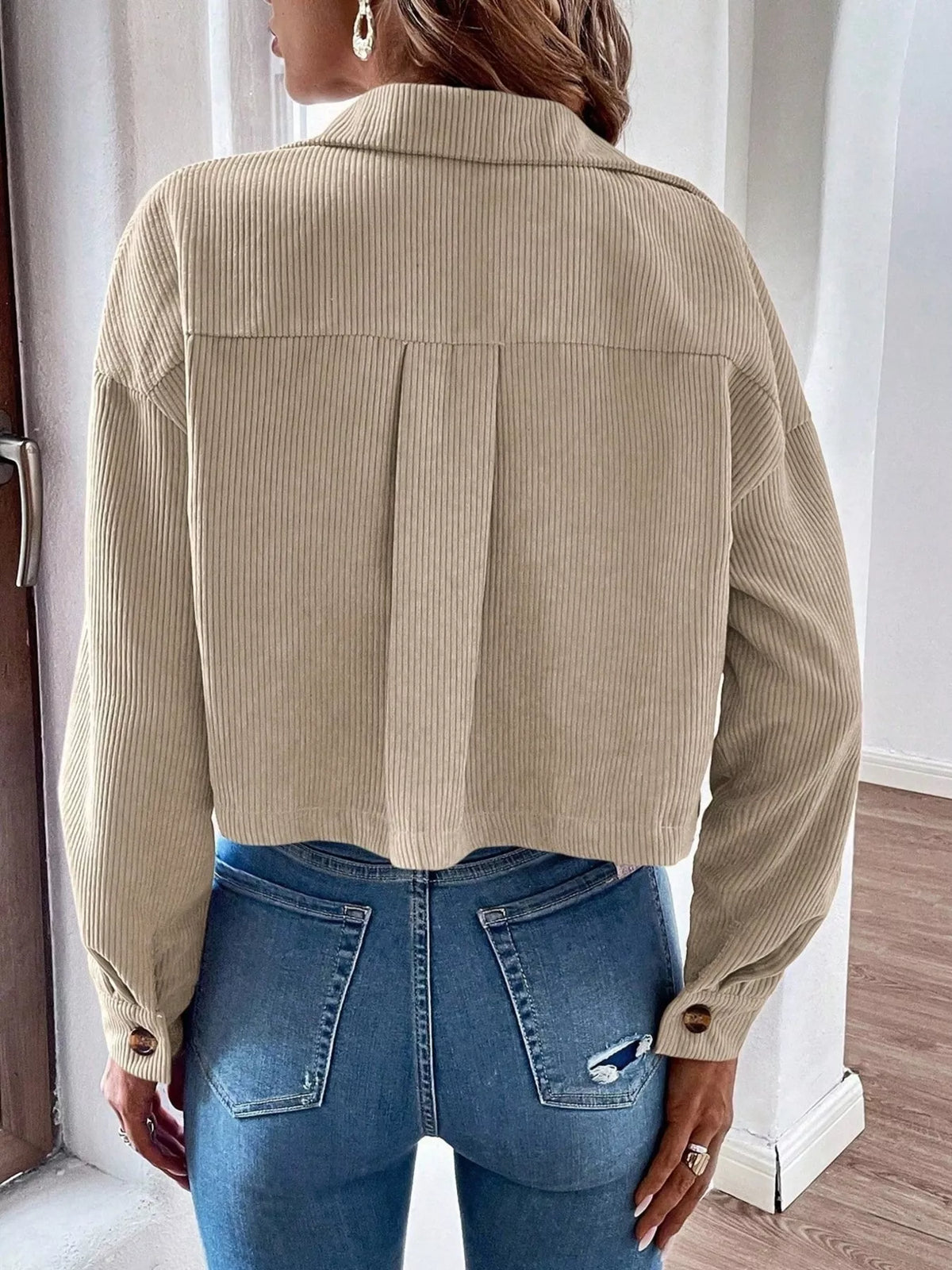 Cropped Corduroy Button-Down Jacket