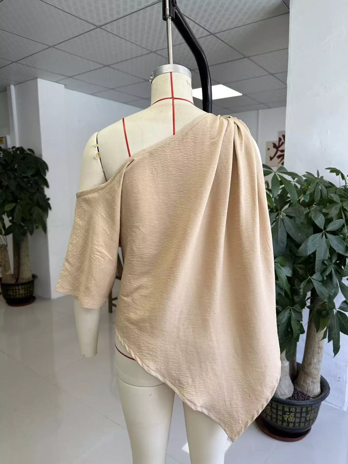 Full Size One-Shoulder Knot Detail Blouse Plus Size