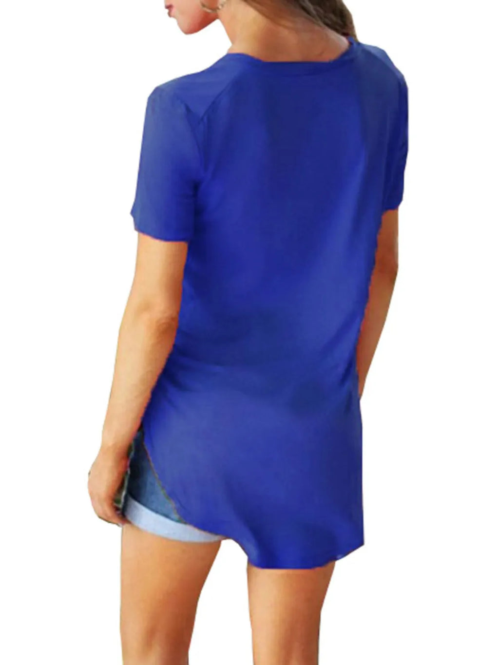 Full Size Solid V-Neck Short Sleeve T-Shirt Plus Size - Lilixa.store