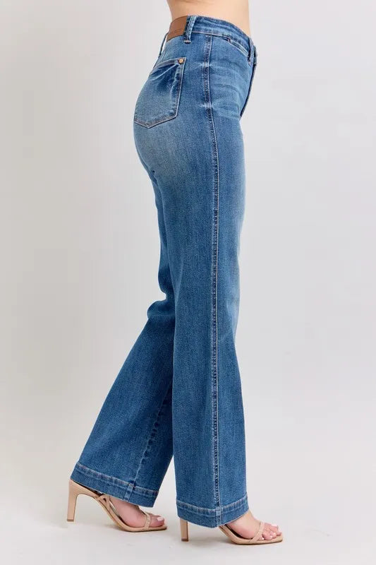 Judy Blue Full Size High Waist Contrast Thread Straight Plus Size - Lilixa.store
