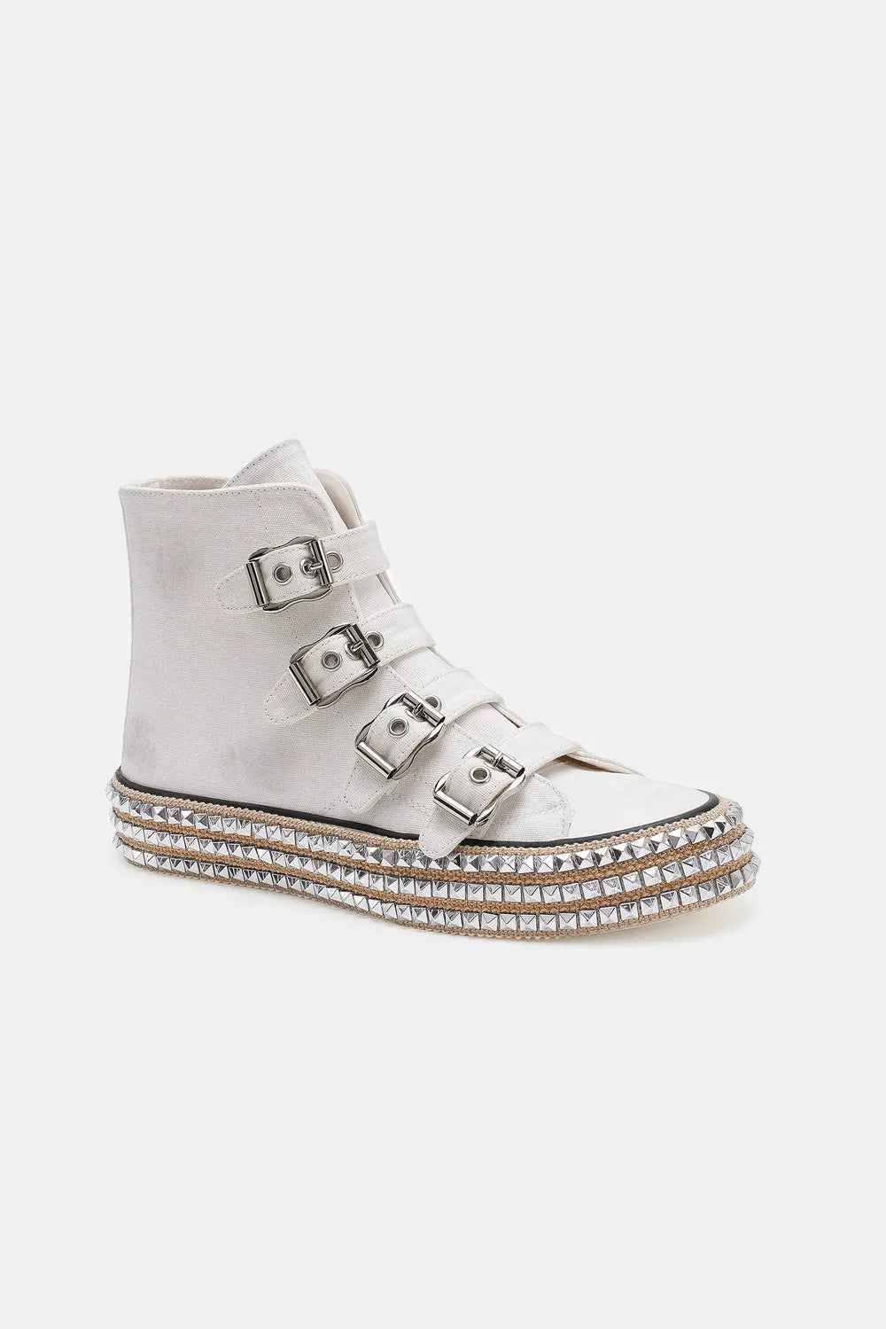 Beast Fashion Multi-Buckle Straps Studded Platform Sneakers - Lilixa.store
