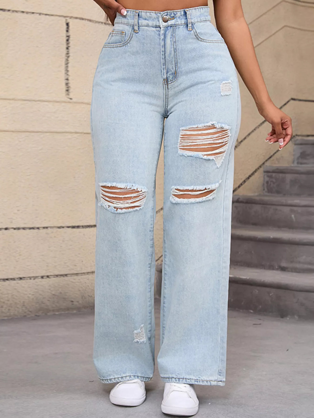 Distressed Wide-Leg Jeans - Lilixa.store