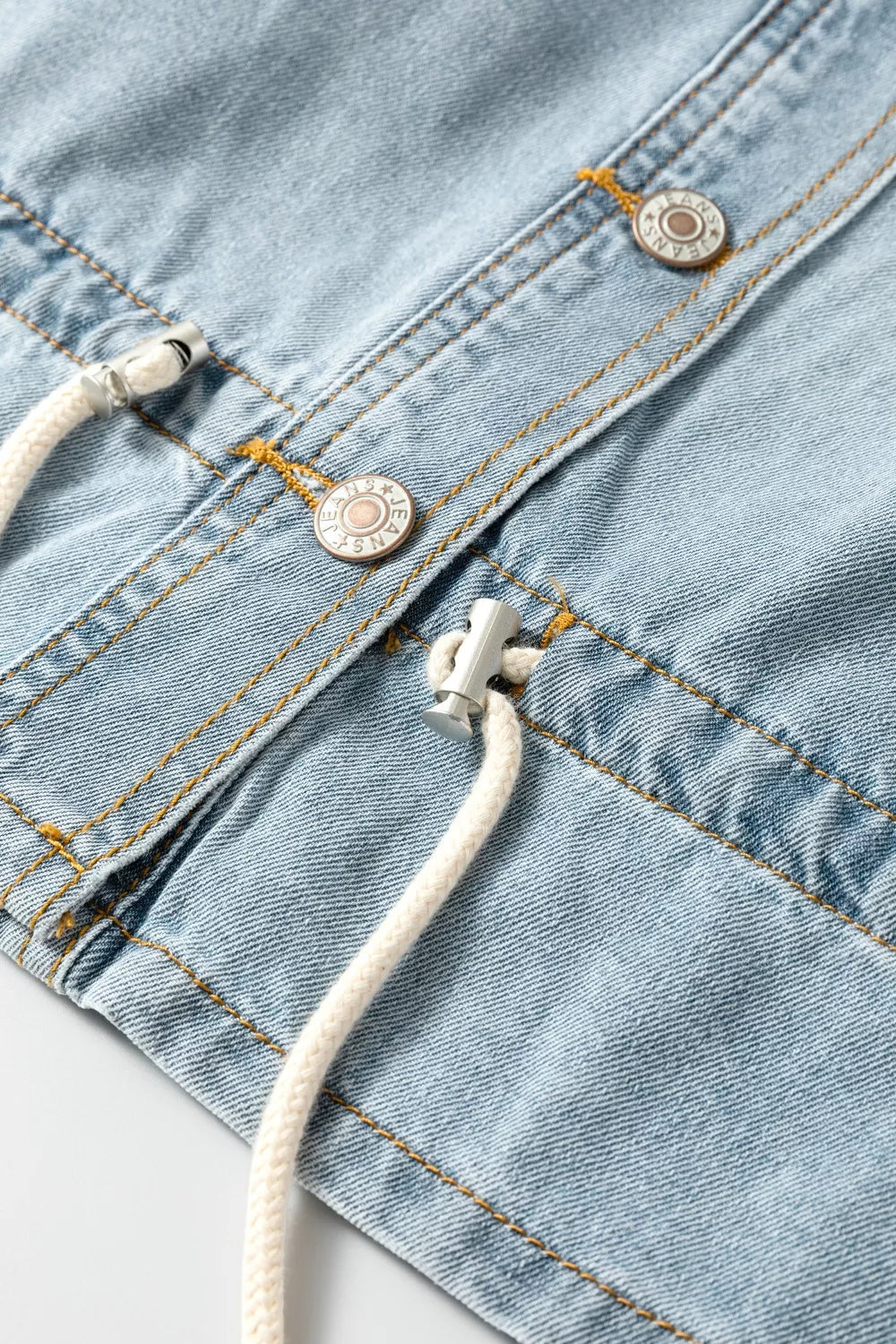 Draw-cord Hem Light Wash Denim Jacket in Light Blue, view 7