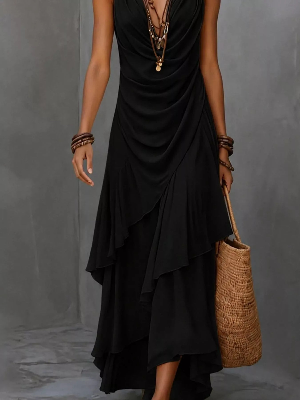 Sleeveless Layered Ruffle Hem Maxi Dress - Lilixa.store