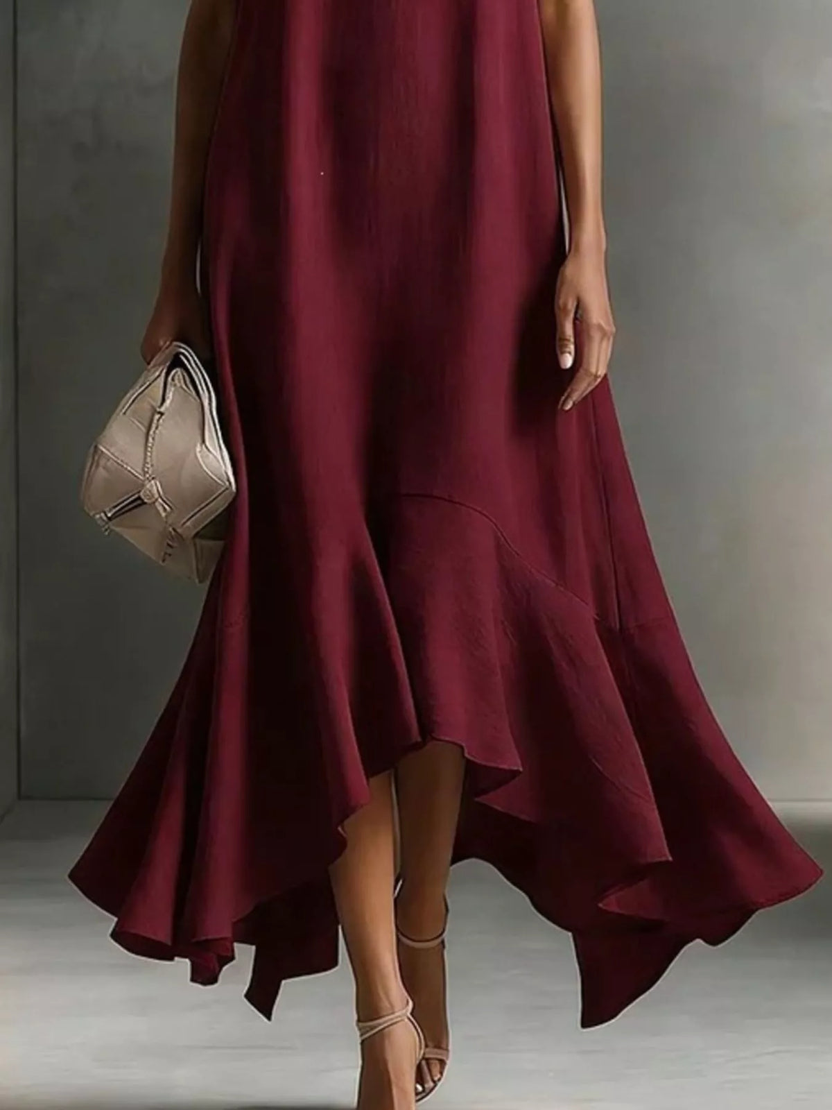 Ruffled Hem Sleeveless Notched Dress
