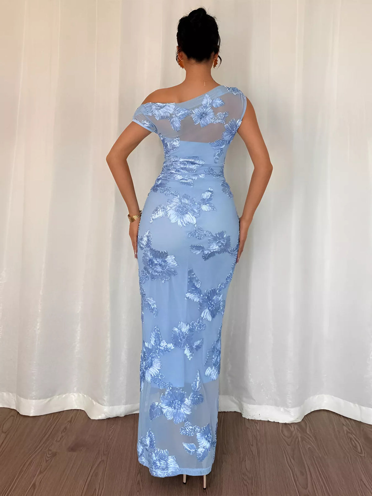 Embroidered One Shoulder Maxi Dress - Lilixa.store