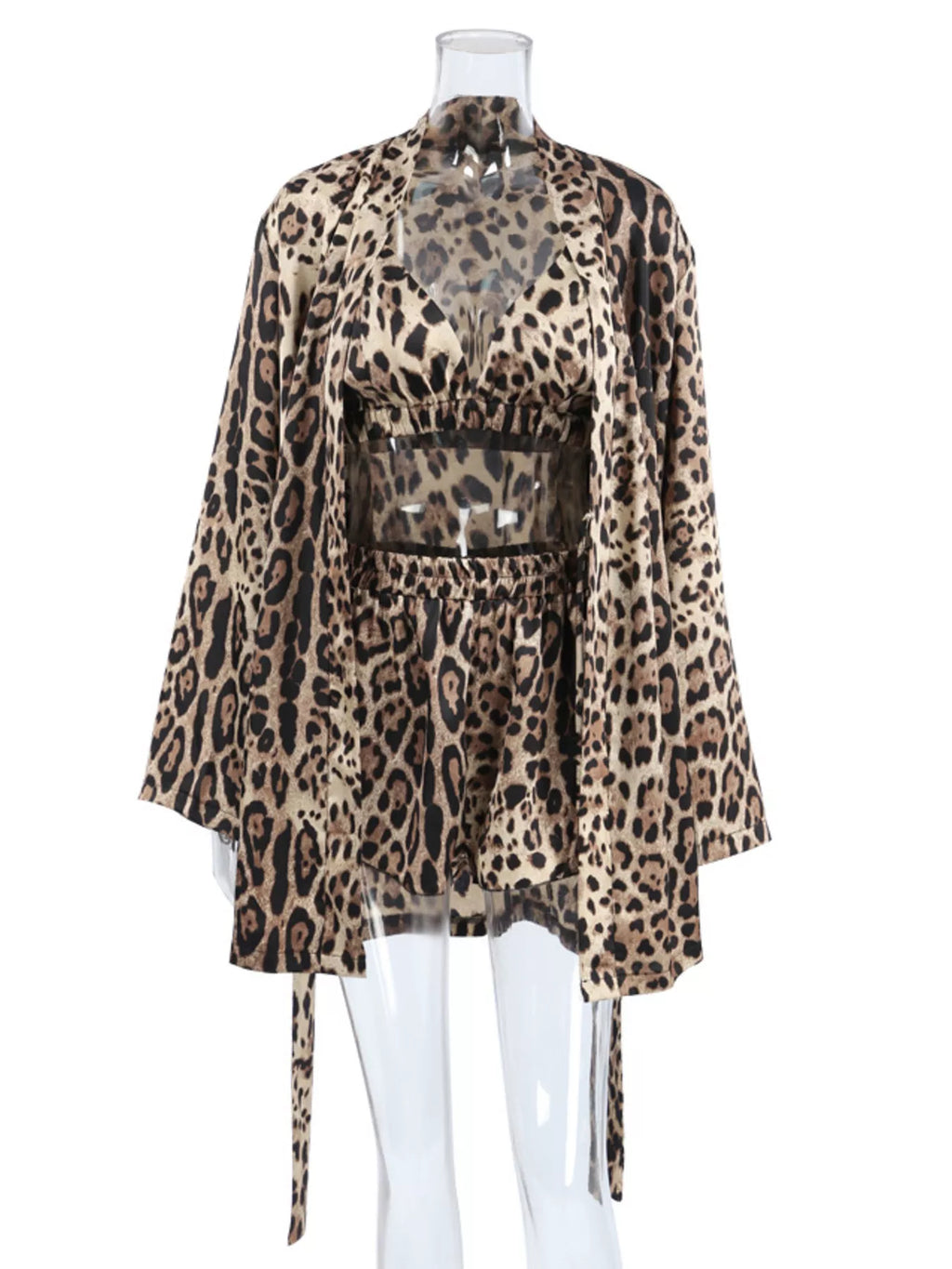 Leopard Bra & Cardigan and Shorts Set - Lilixa.store
