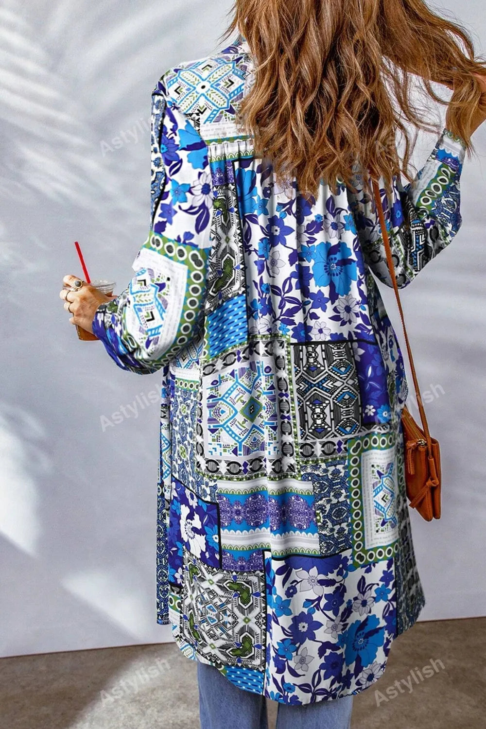 Printed Button Up Long Sleeve Cardigan, view 5