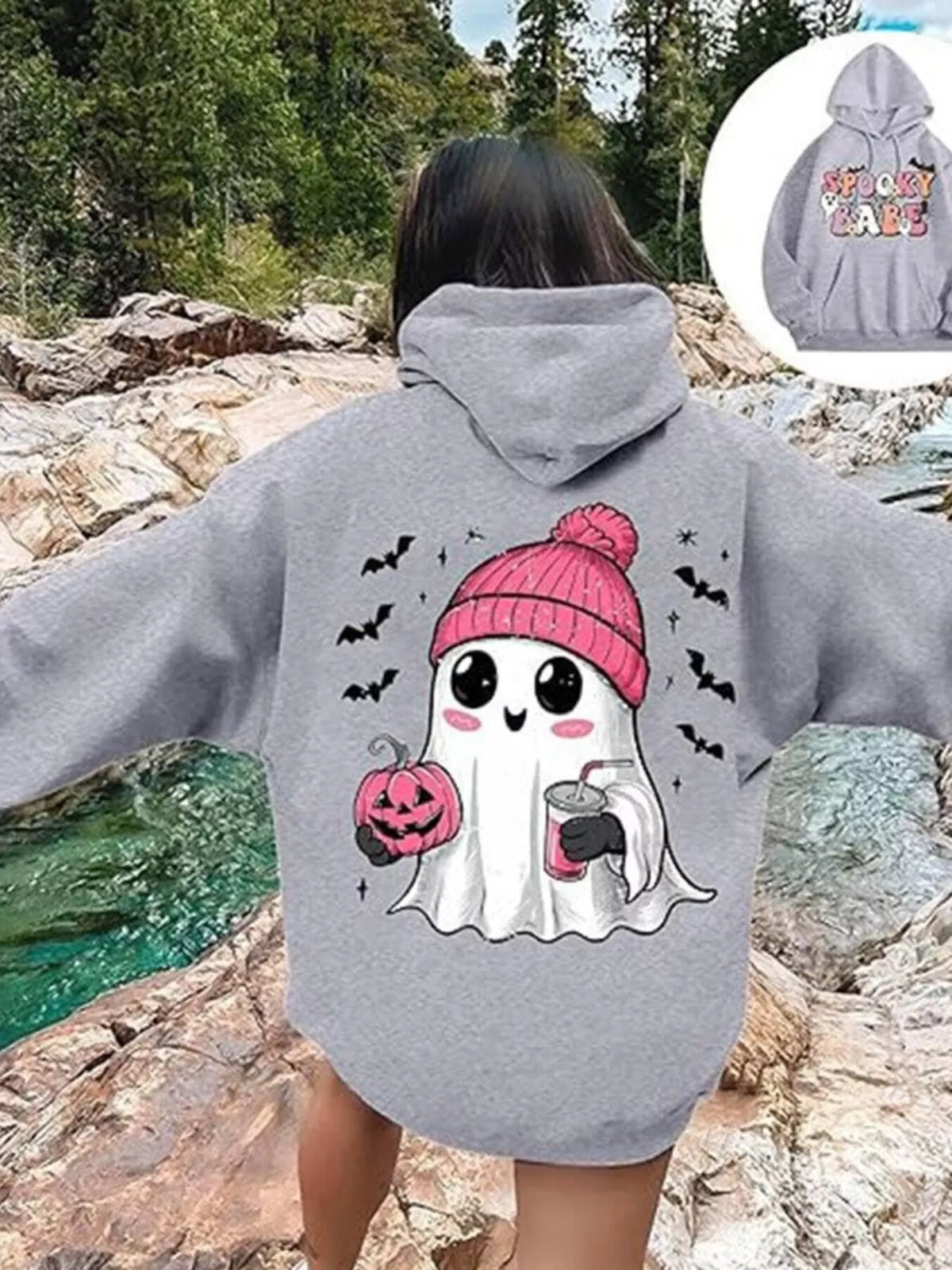 Full Size Halloween Graphic Long Sleeve Hoodie Plus Size - Lilixa.store