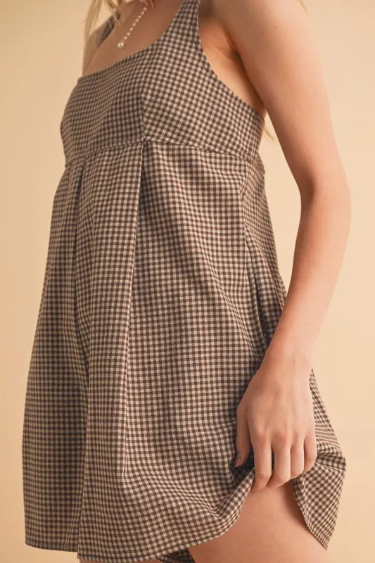 Aemi+Co Plaid Square Neck Romper - Lilixa.store
