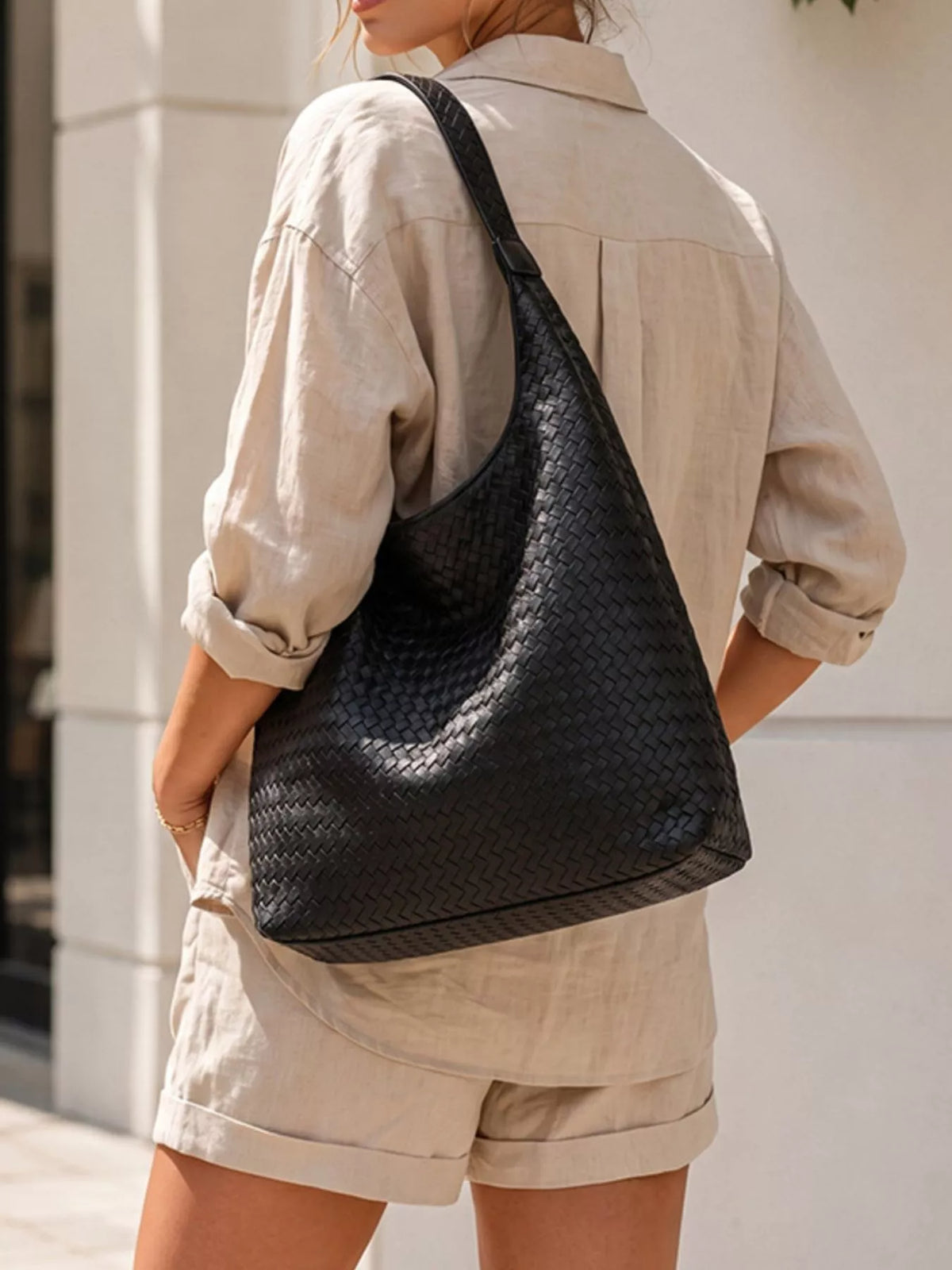 Woven Texture Shoulder Bag and Wristlet Set