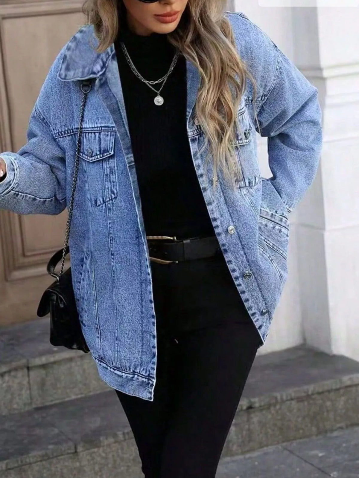 Washed Button Up Oversized Denim Jacket - Lilixa.store
