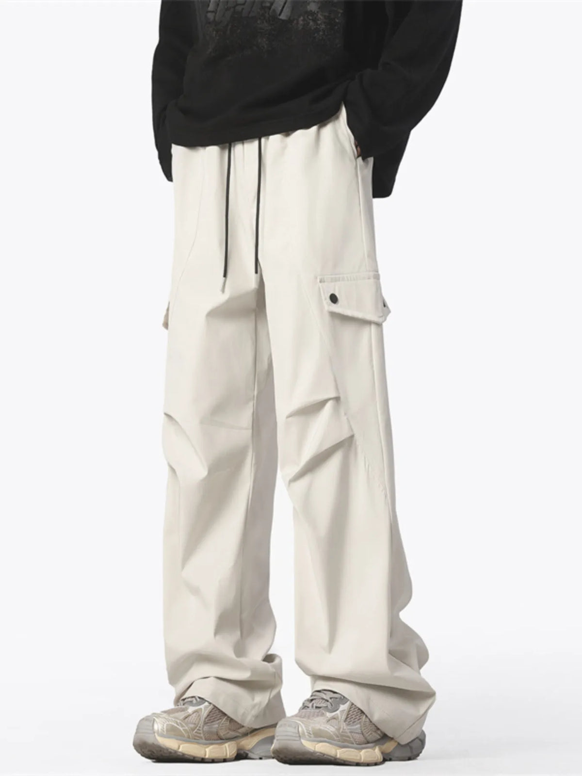 Men's Plus Size Drawstring Wide Leg Cargo Pants, view 5