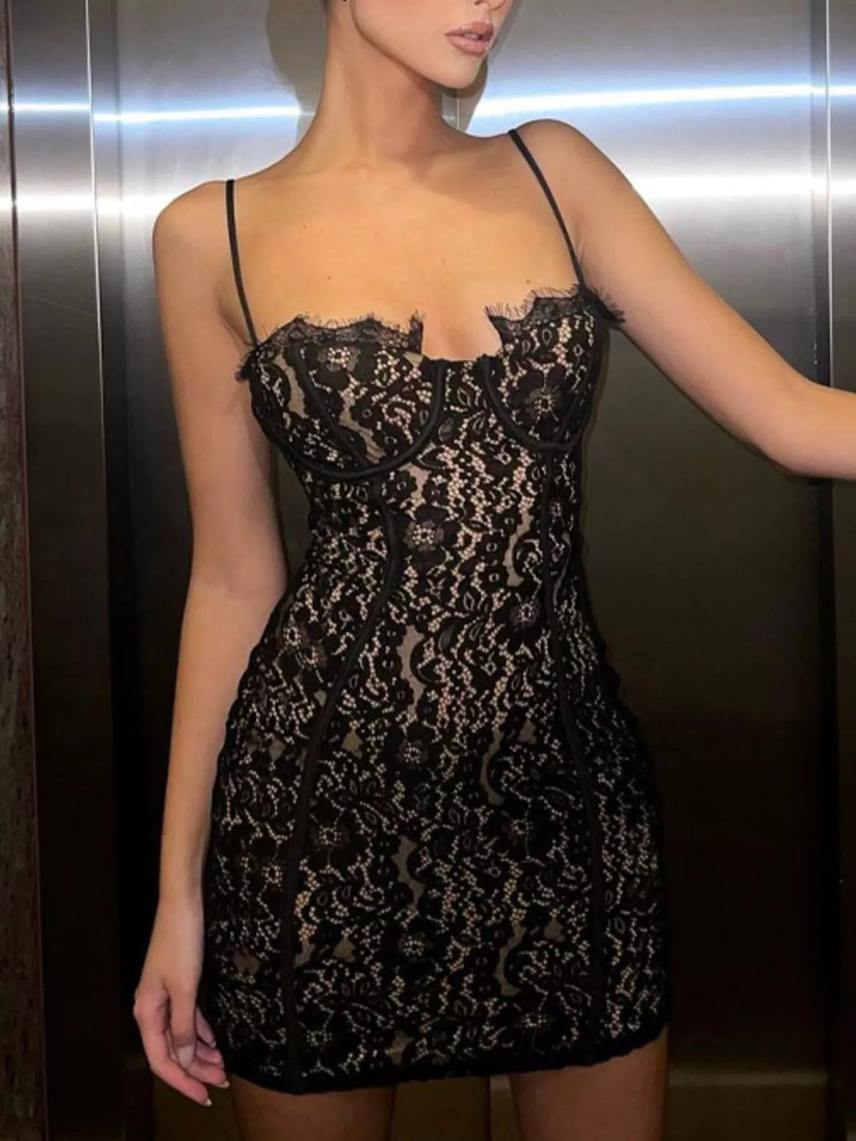 Lace Spaghetti Strap Mini Dress - Lilixa.store