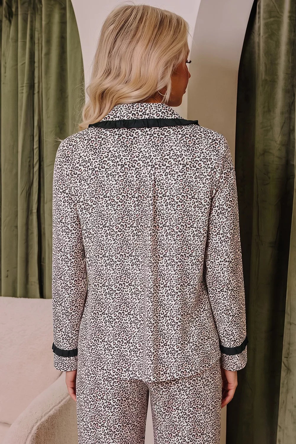 Leopard Print Bow Knot Patchwork Long Sleeve Lounge Set - Lilixa.store