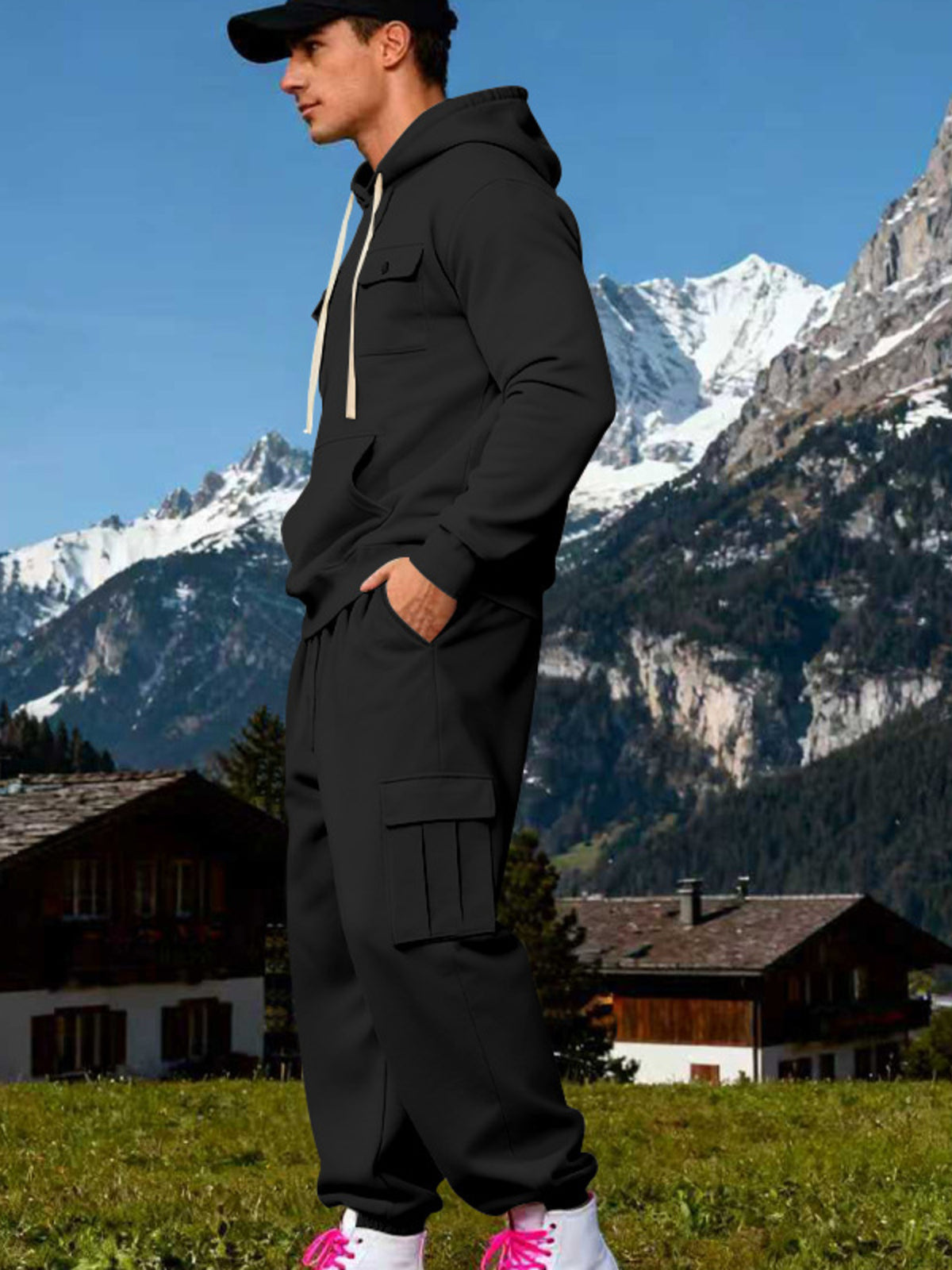 Men's Full Size Kangaroo Pocket Hoodie and Sweatpants Two-Piece Set Plus Size