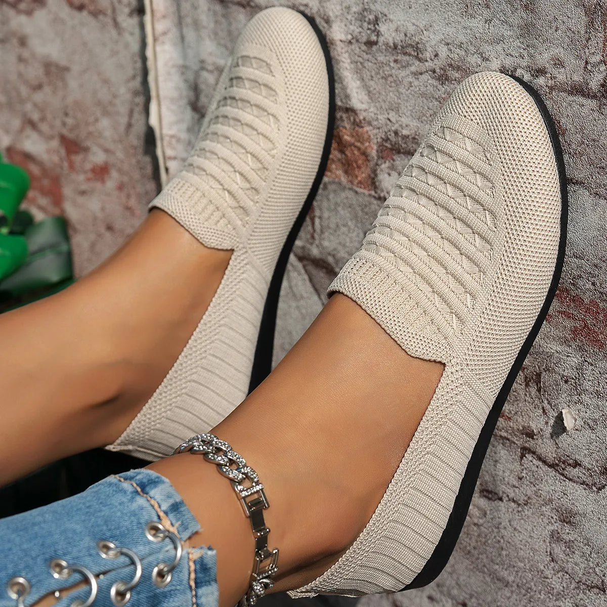 Breathable Knit Slip-On Loafers, view 9