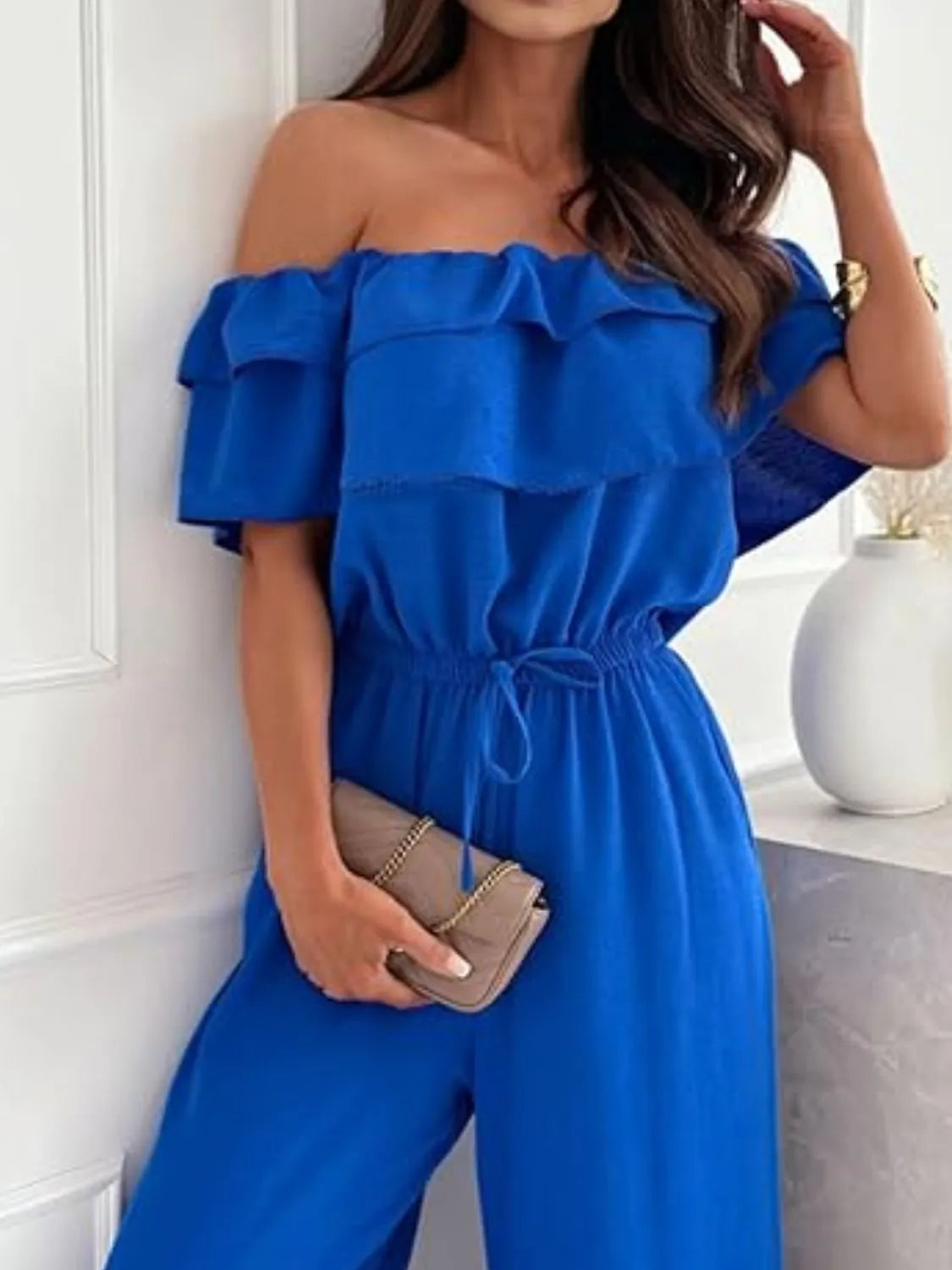 Off-Shoulder Ruffled Wide Leg Jumpsuit - Lilixa.store
