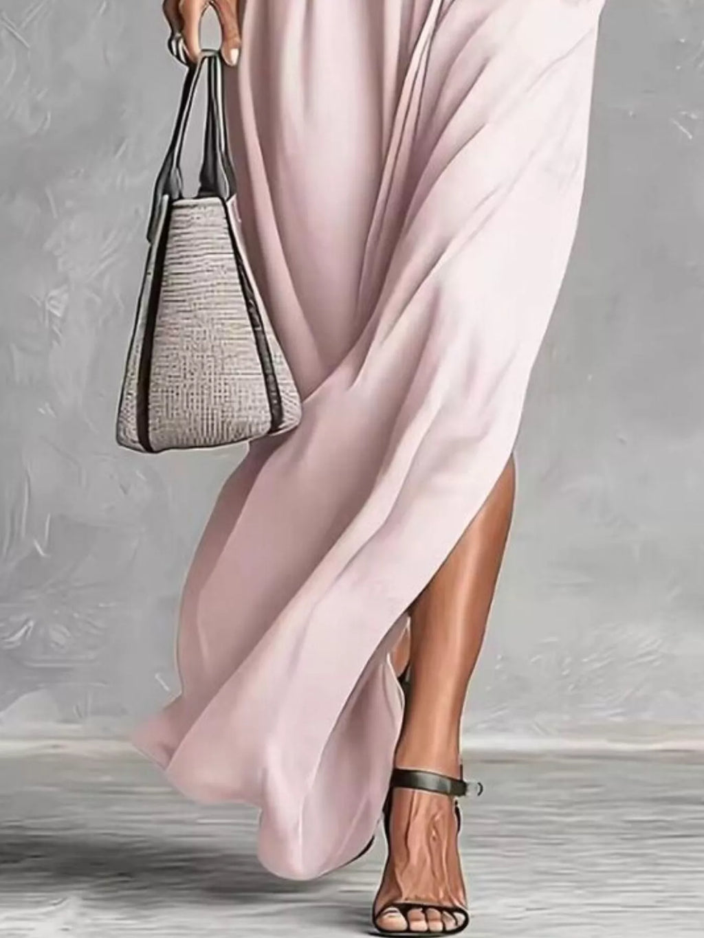 Slit Roll-Up Sleeve Maxi Dress - Lilixa.store