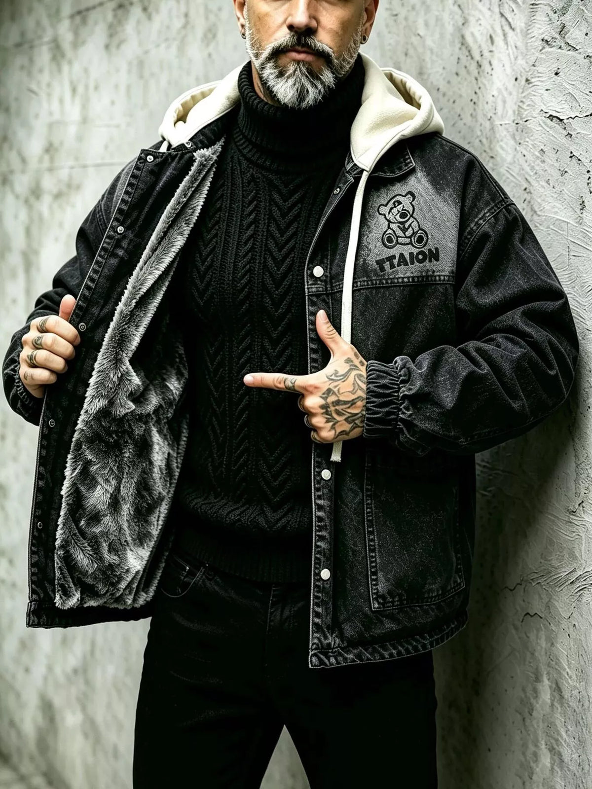 Men's Plus Size Streetwear Washed Snap Down Denim Jacket with Detachable Hood - Lilixa.store