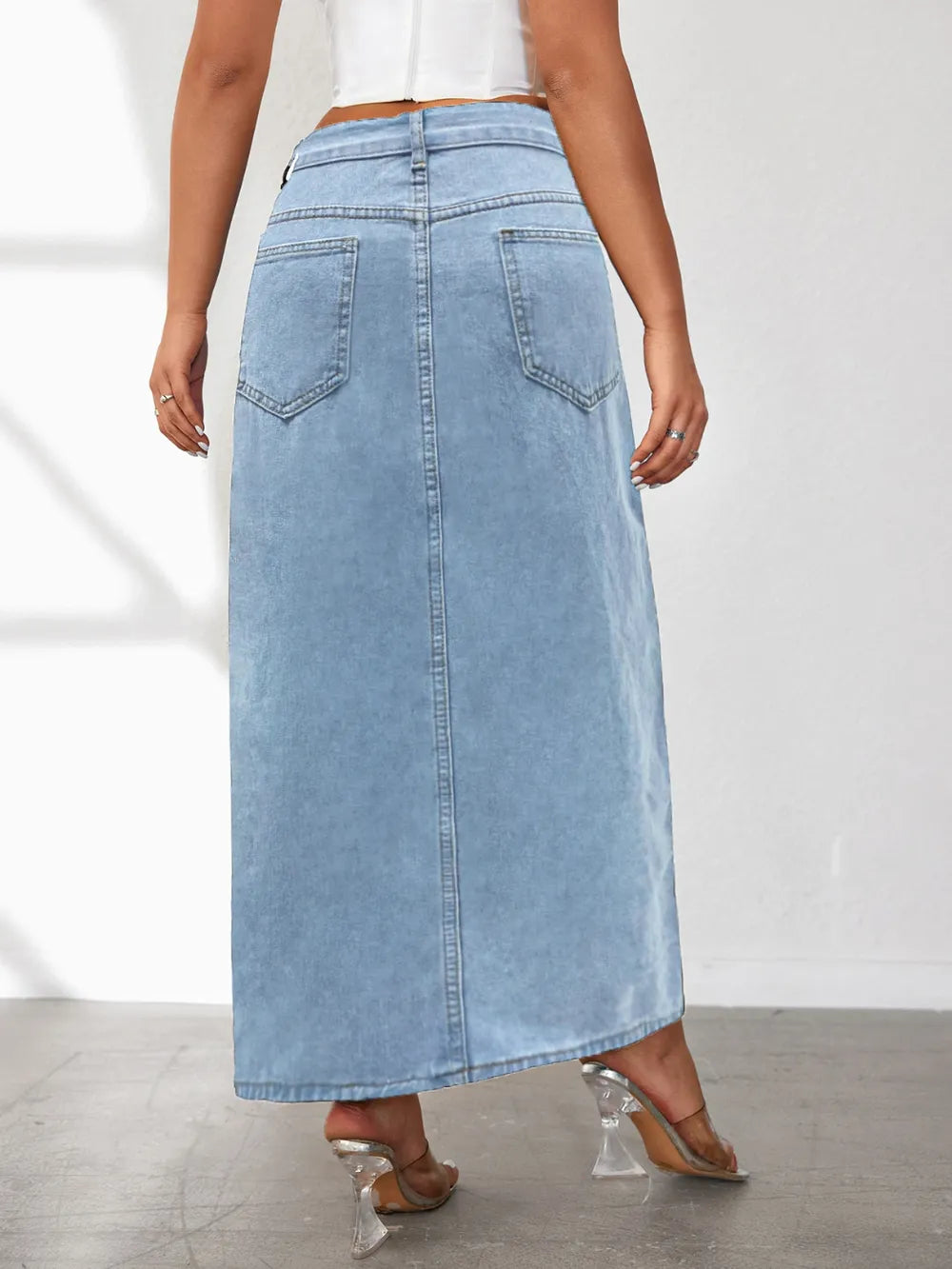 High Rise Slit Denim Skirt - Lilixa.store