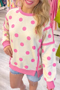 Polka Dot Crew Neck Sweatshirt - Lilixa.store