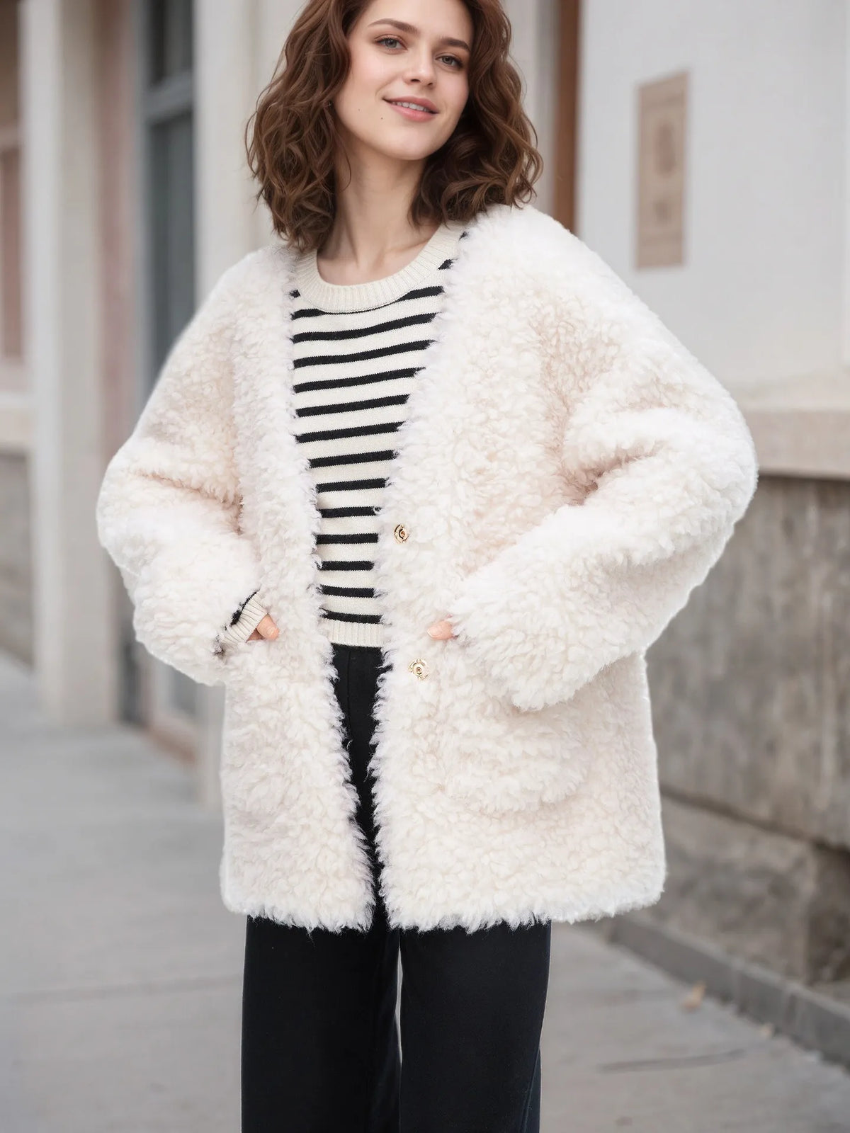 Fleece Button Up Long Sleeve Outerwear - Lilixa.store