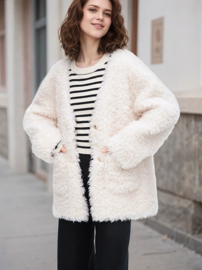 Fleece Button Up Long Sleeve Outerwear - Lilixa.store