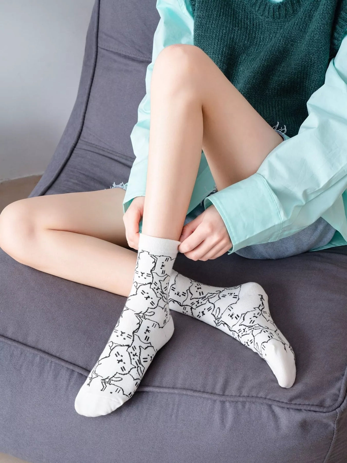 Cat Pattern Crew Socks - Lilixa.store