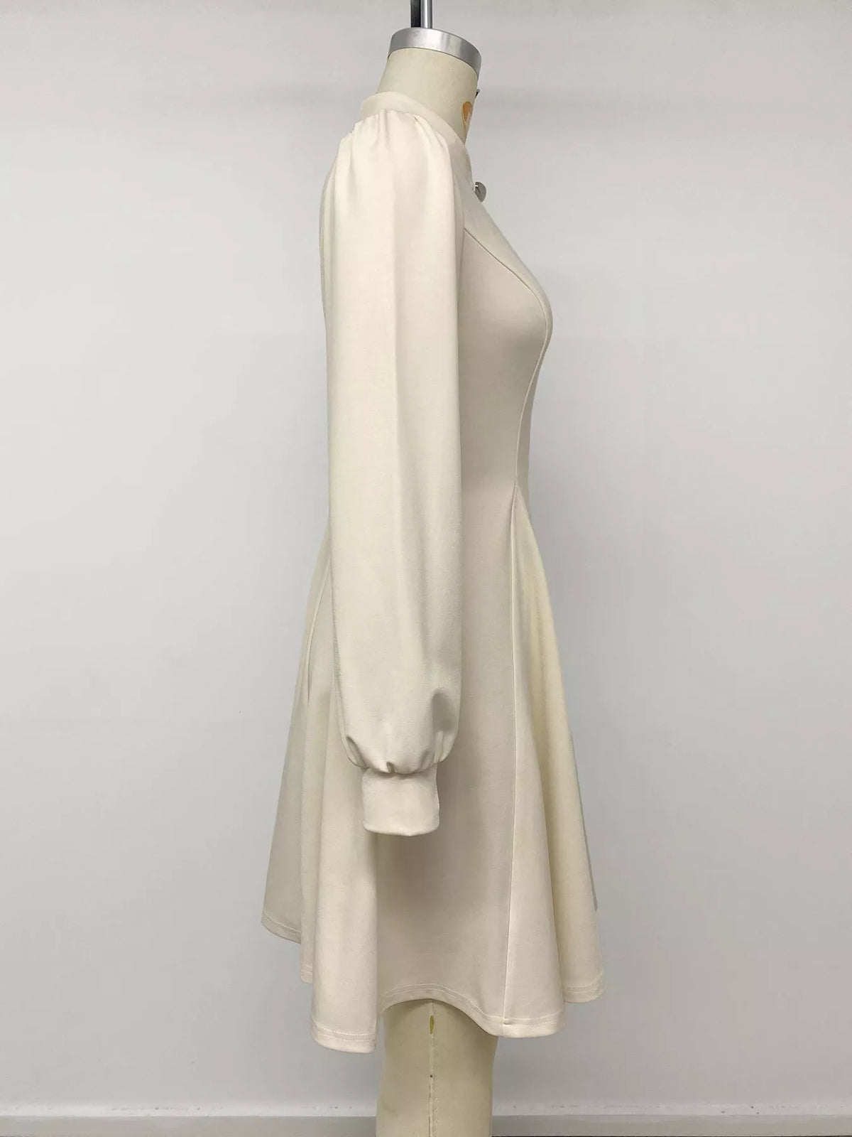 Keyhole Neckline Long Sleeve A-Line Mini Dress in Apricot, view 8