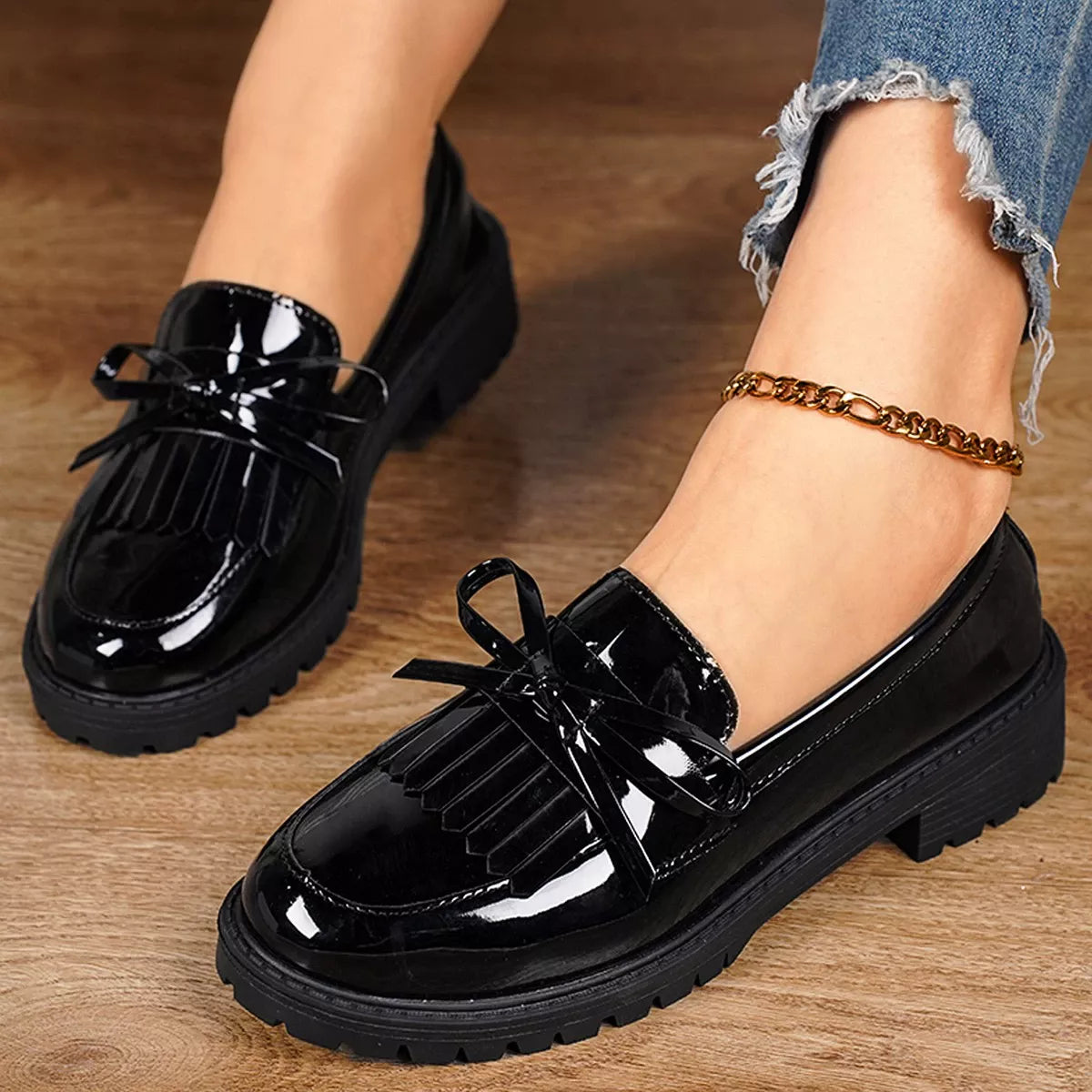 Round Toe Slip-Ons in Black
