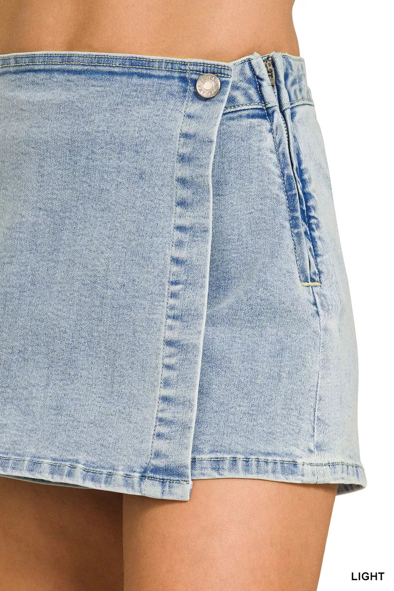 Zenana Wrap Front Denim Skort - Lilixa.store