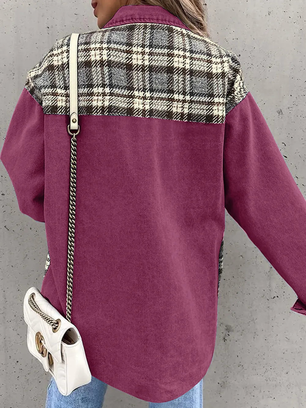 Plaid Button Up Dropped Shoulder Jacket, view 13