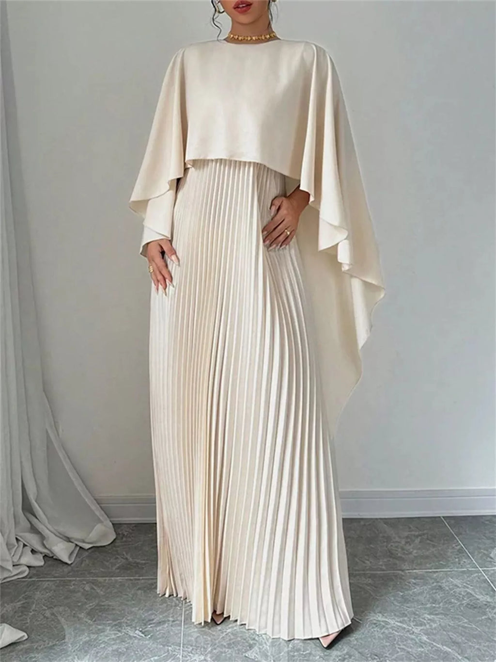 Cape Pleated Maxi Dress - Lilixa.store