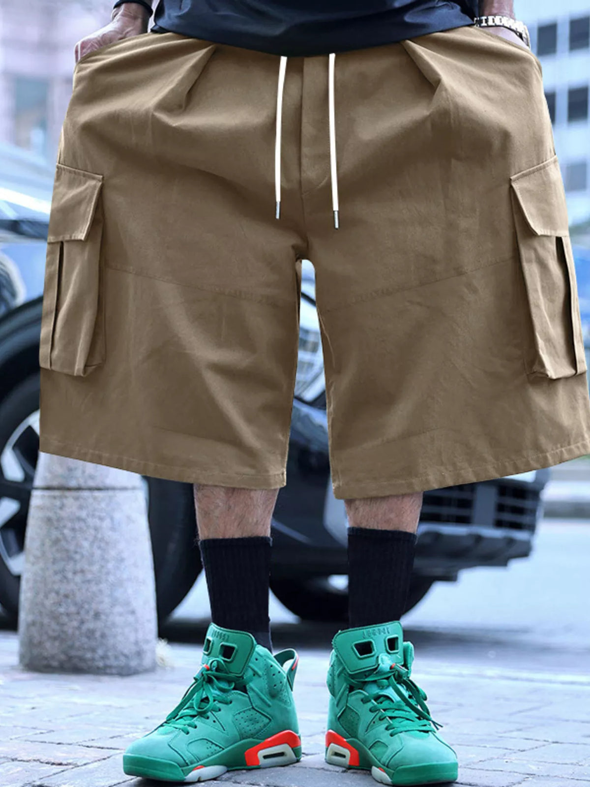 Men's Full Size Cargo Shorts with Drawstring Waist Plus Size