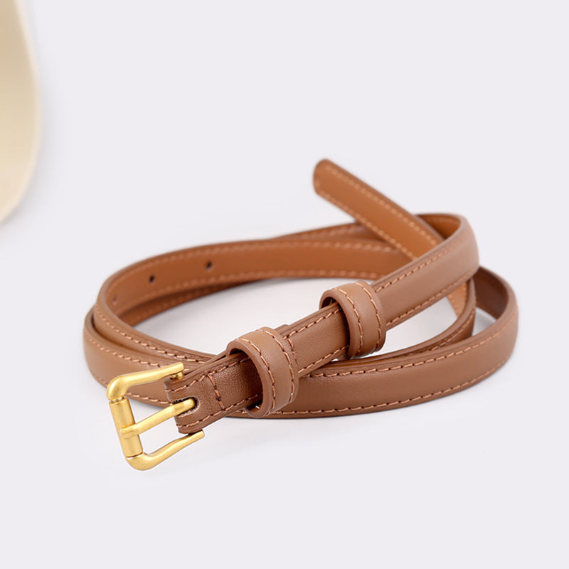 Skinny Leather Belt with Golden Buckle - Lilixa.store