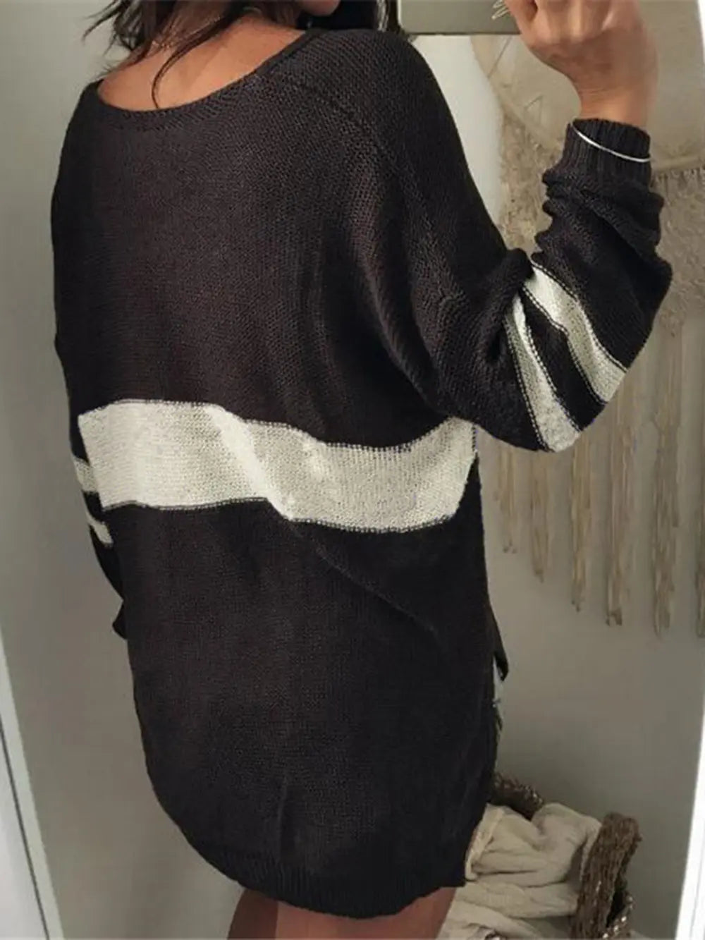 Striped V-Neck Long Sleeve Sweater, view 2