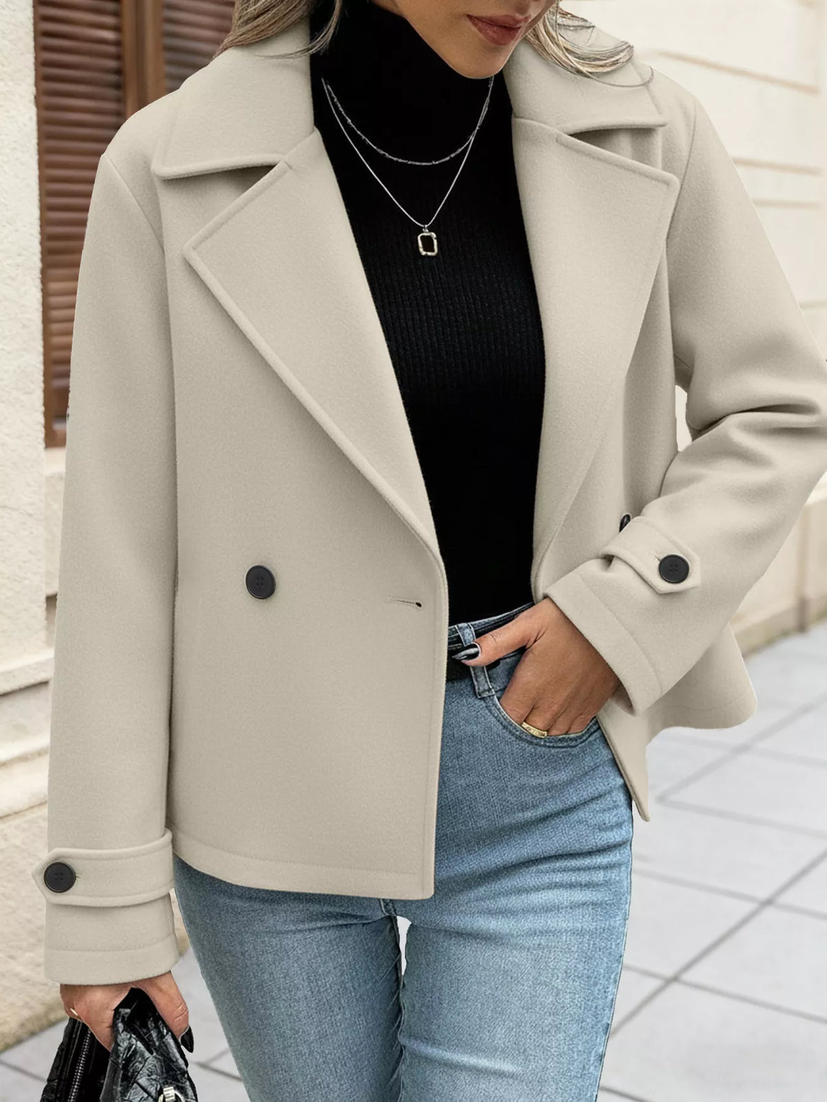 Double-Breasted Wool Blend Outerwear in Gray, view 2