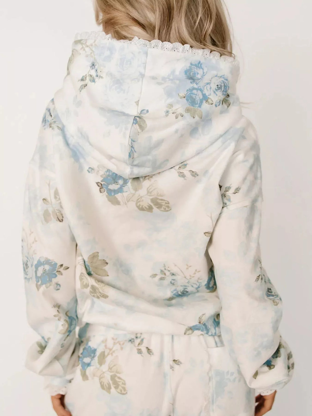 Lace Trim Kangaroo Pocket Hoodie - Lilixa.store