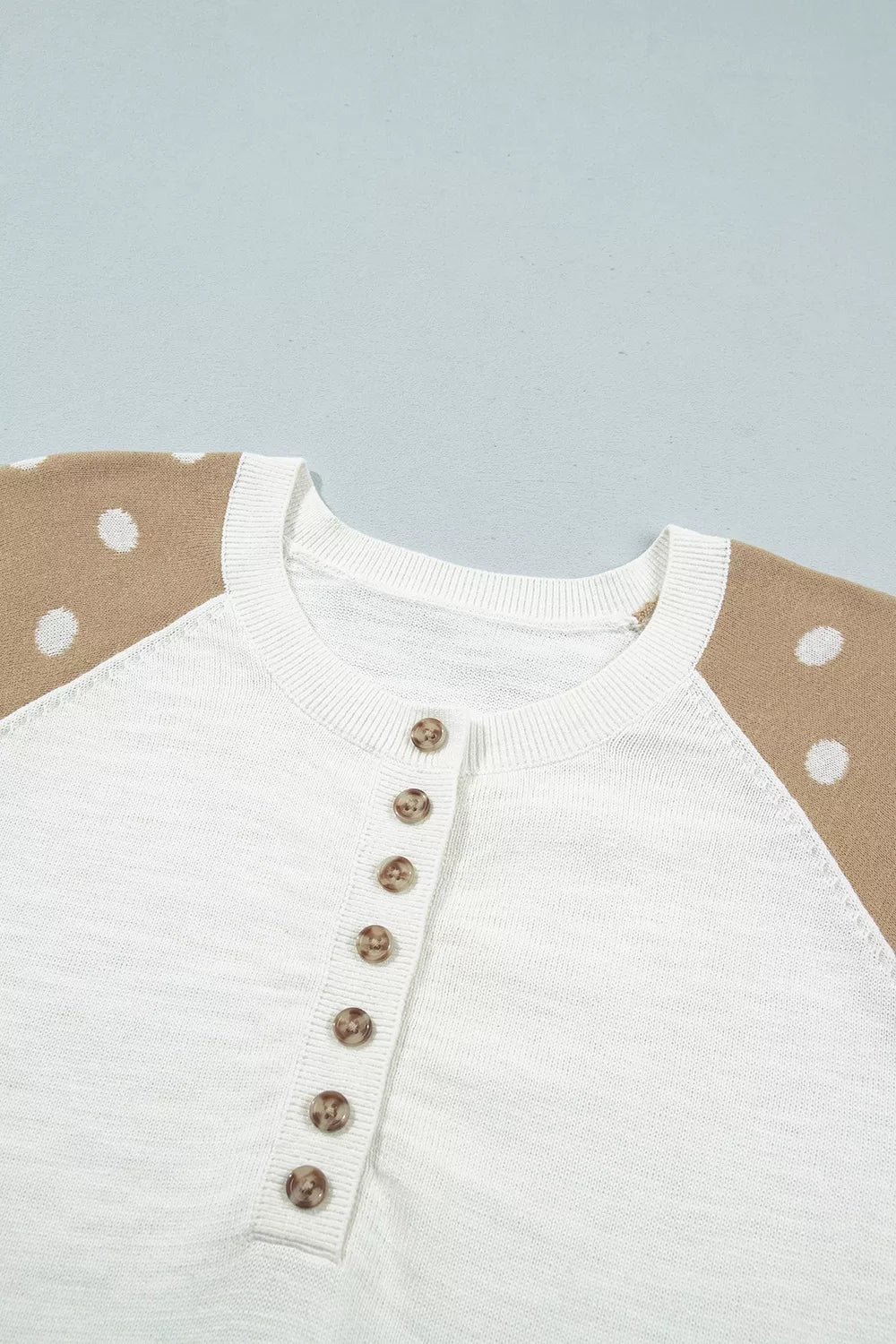 Polka Dot Contrast Long Sleeve Button V Neck Sweater - Lilixa.store