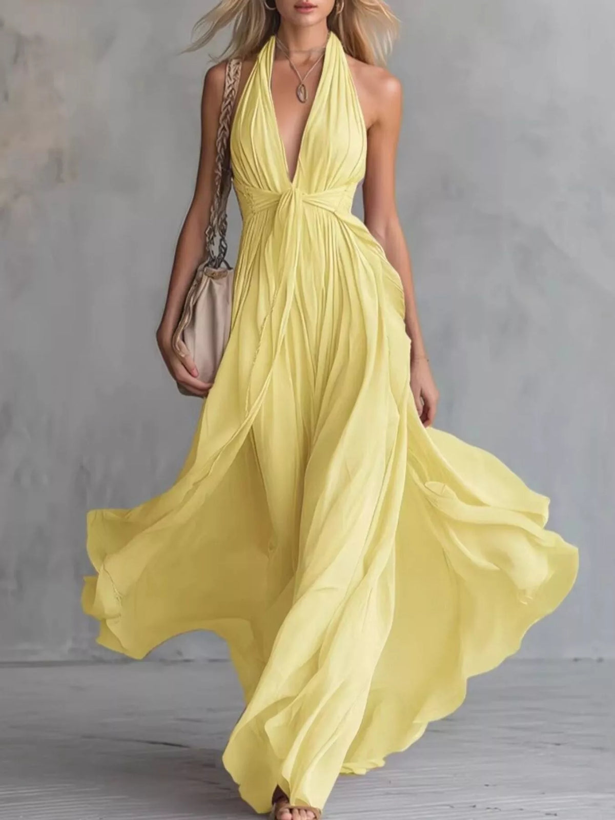 Crisscross Back Ruched Maxi Dress