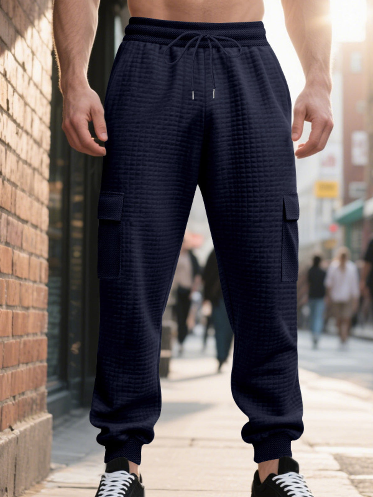 Men's Full Size Textured Cargo Joggers Plus Size