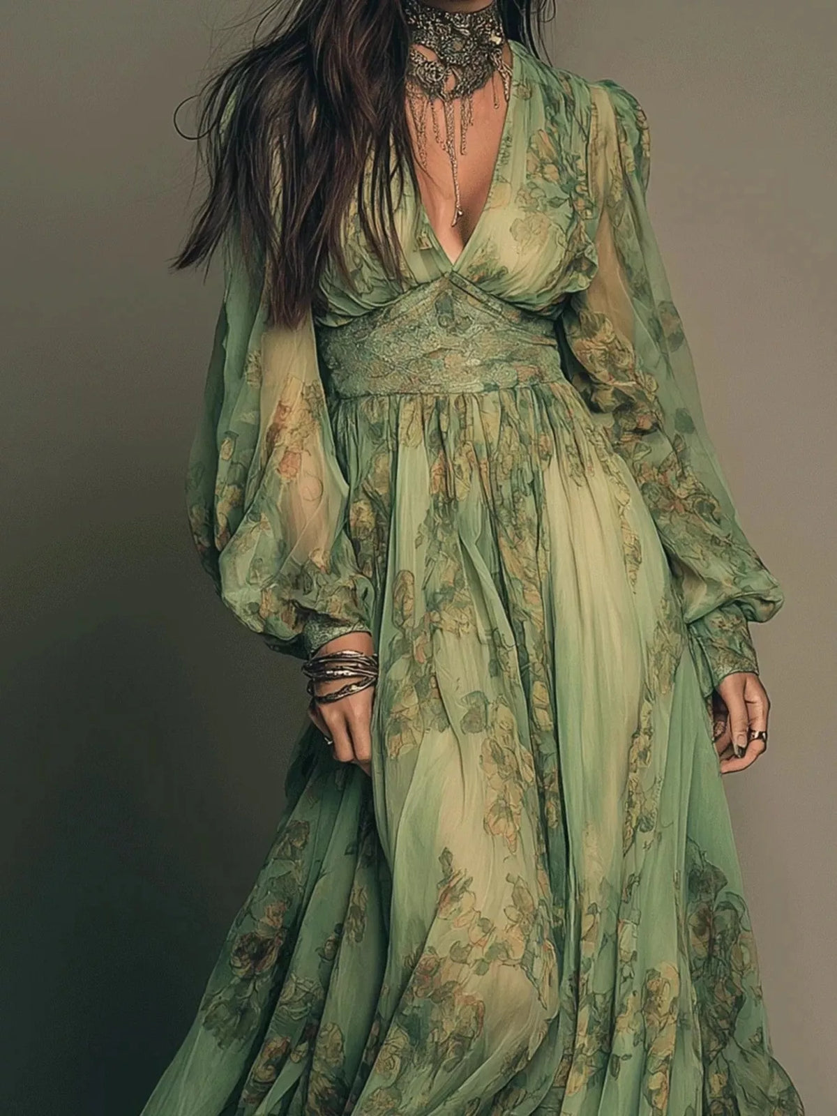 Floral Print V-Neck Maxi Dress - Lilixa.store