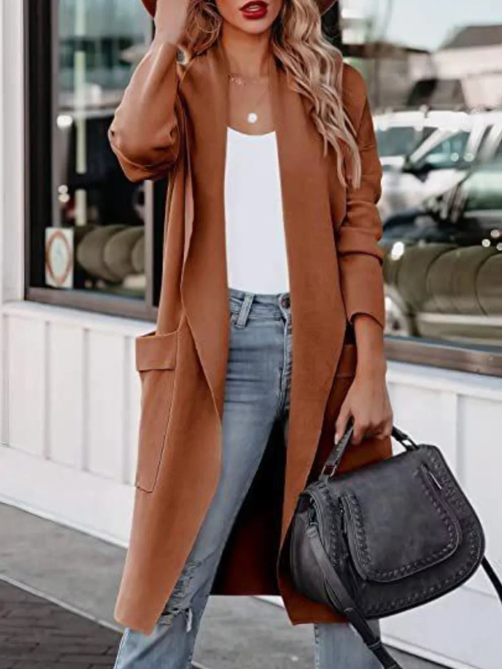 Open Front Dropped Shoulder Outerwear - Lilixa.store