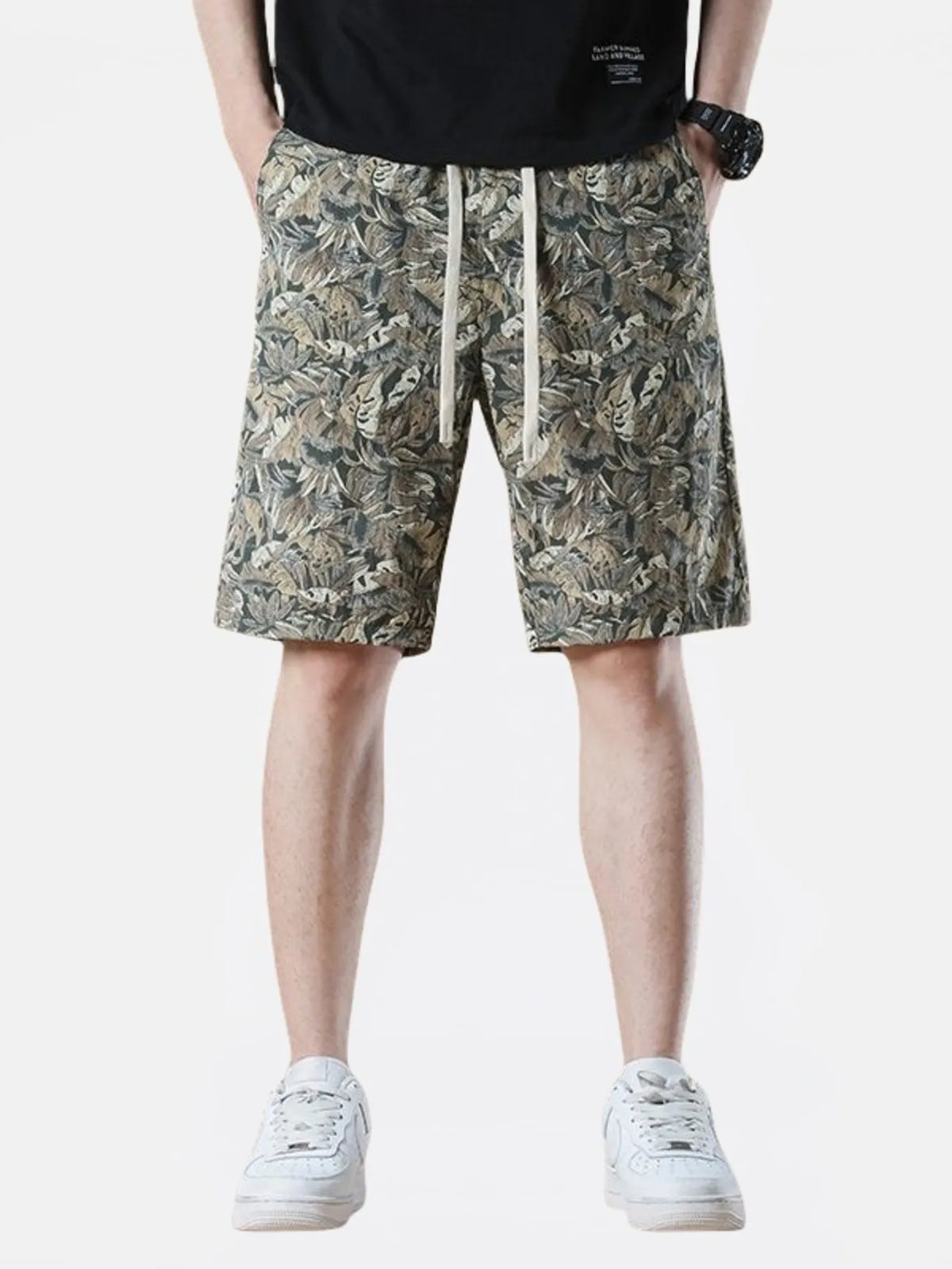 Men's Plus Size Drawstring Printed Wide-Leg Shorts, view 2